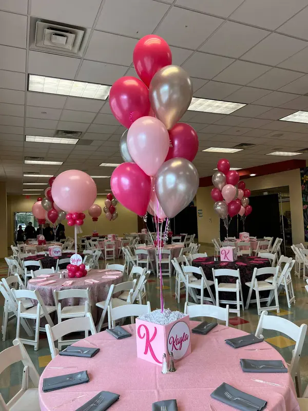 Pink Cube and Balloon Centerpiece