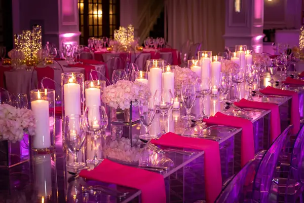 Pillar Candles and Hydrangeas Centerpiece