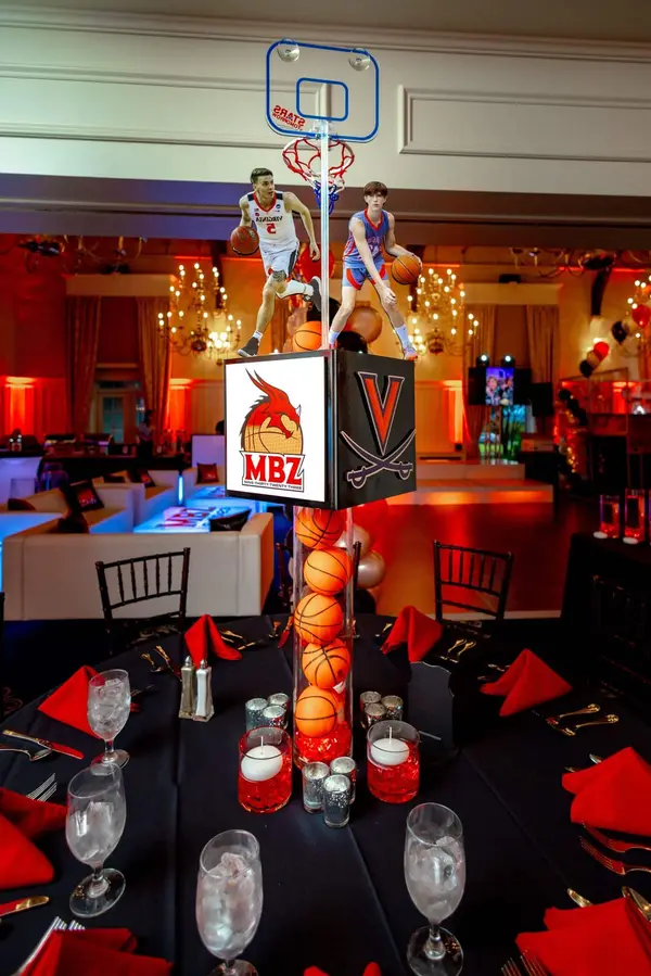MBZ and Virginia logo basketball centerpiece at Mike's Bar Mitzvah