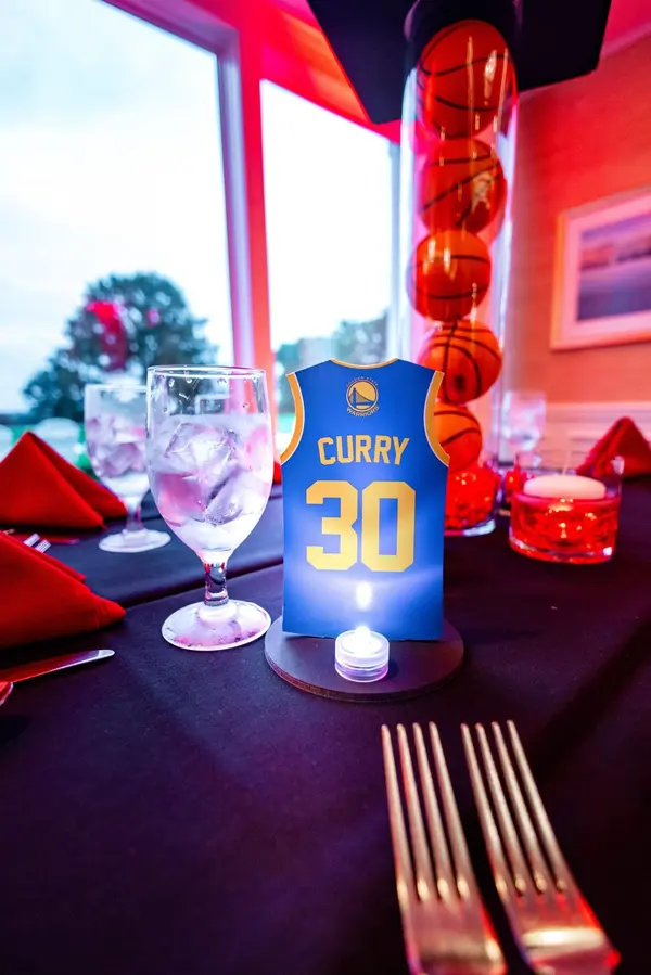 Curry 30 jersey table number card at Mike's Bar Mitzvah
