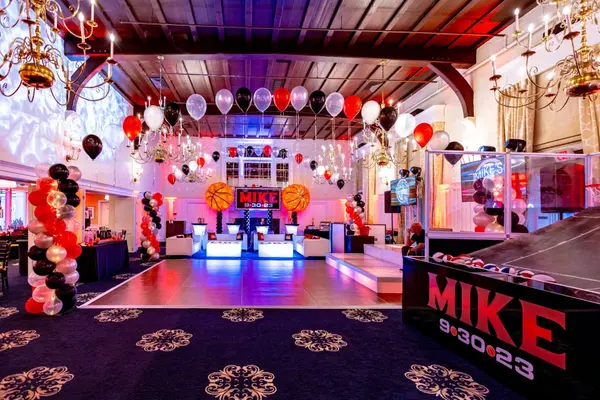 Mike 9.30.23 logo on the LED bar at Mike's Bar Mitzvah