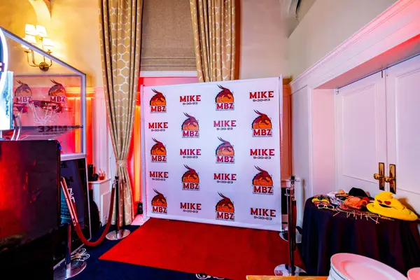 MBZ logo step and repeat backdrop at Mike's Bar Mitzvah