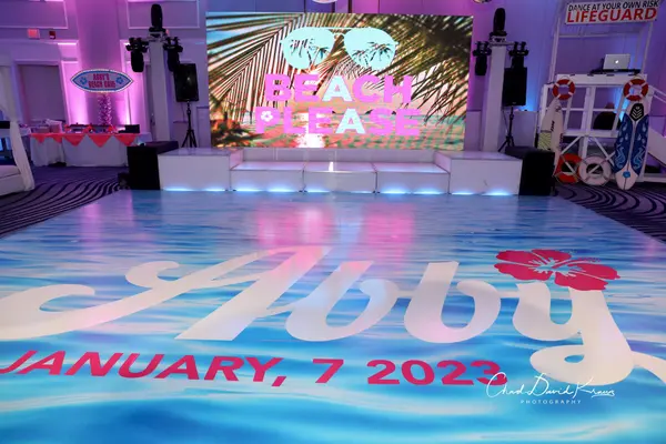 Abby logo printed on the ocean dance floor at Abby's Bat Mitzvah
