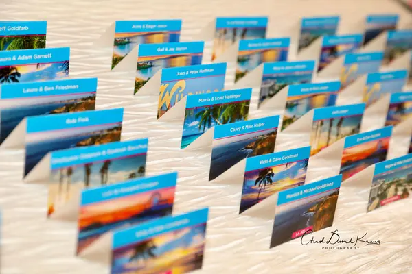 Beach scene escort cards at Abby's Bat Mitzvah
