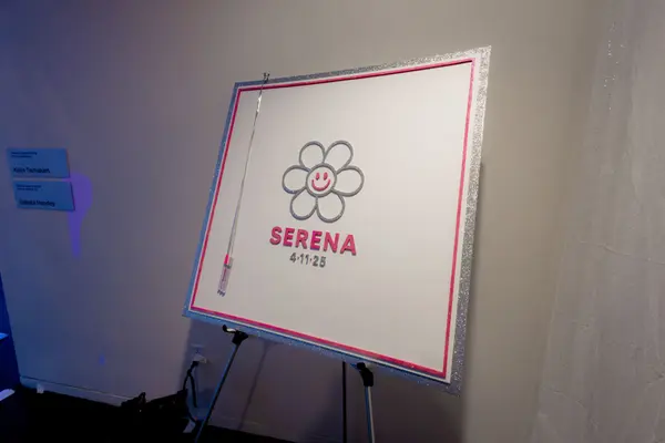 Serena's Bat Mitzvah custom logo sign on an easel