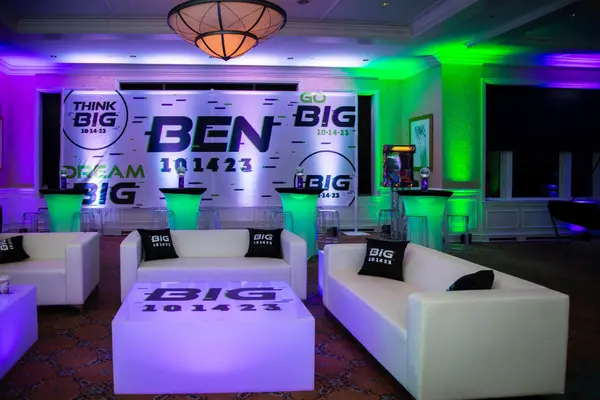 Ben's Bar Mitzvah lounge with Big LED table and logo backdrop