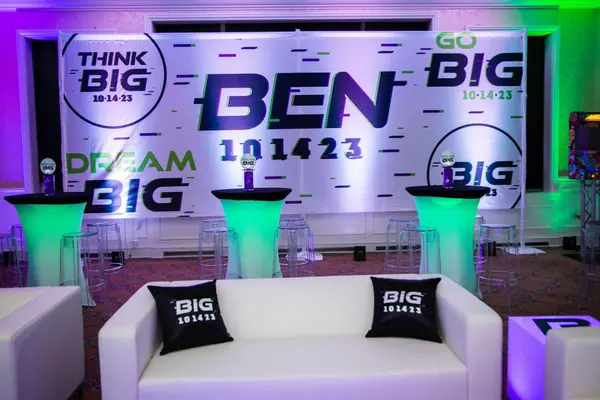 Think Big Dream Big Go Big backdrop at Ben's Bar Mitzvah lounge