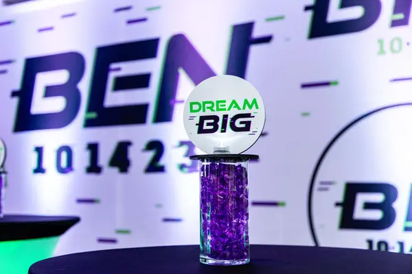 Dream Big logo high-top centerpiece at Ben's Bar Mitzvah