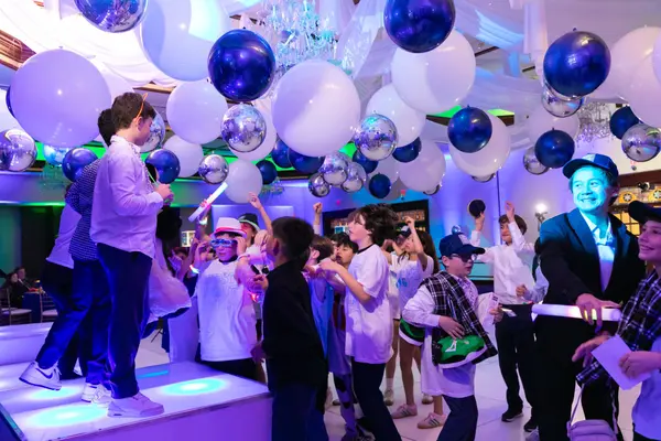 White & Blue Balloon Ceiling Installation