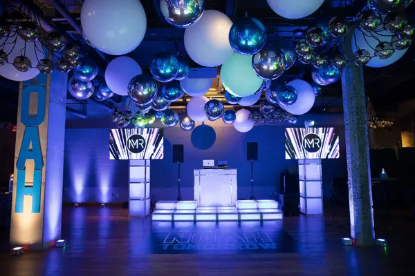 White, Blue & Silver Balloon Ceiling