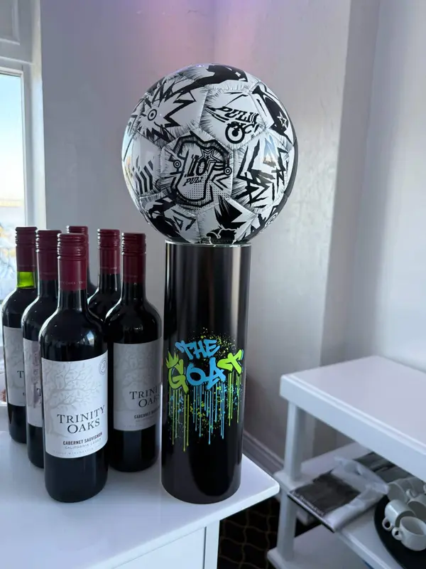 Logo Wrapped Vase with Soccer Ball