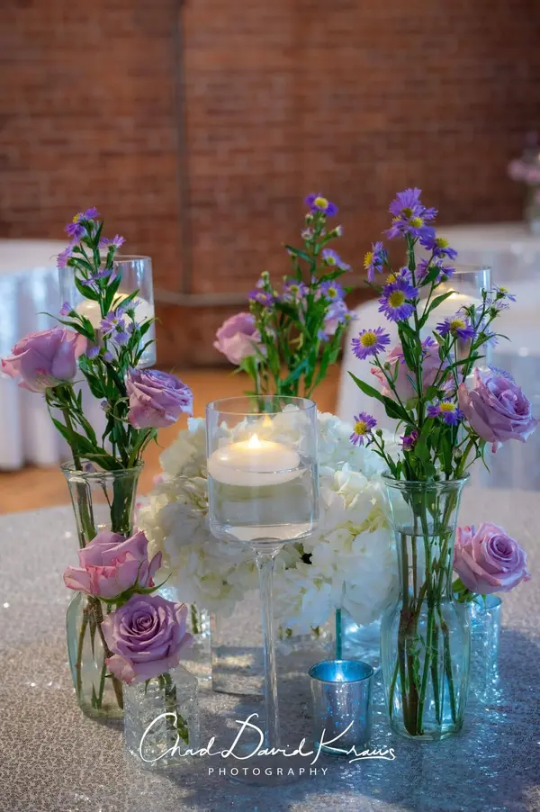 Hydrangea Mirror Cube Centerpiece with Bud Vases & Floating Candles