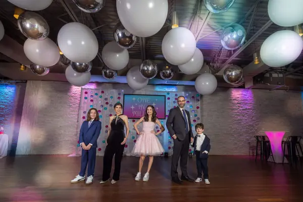 Metallic Silver Orb & White Latex Balloon Ceiling