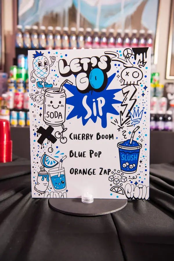 Owen's Bar Mitzvah Let's Go Sip soda bar menu sign