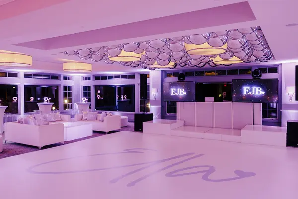 Ella's Bat Mitzvah dance floor with Ella signature decal and EJB stage
