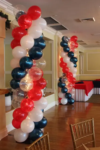 Navy & Red Balloon Columns with Lights