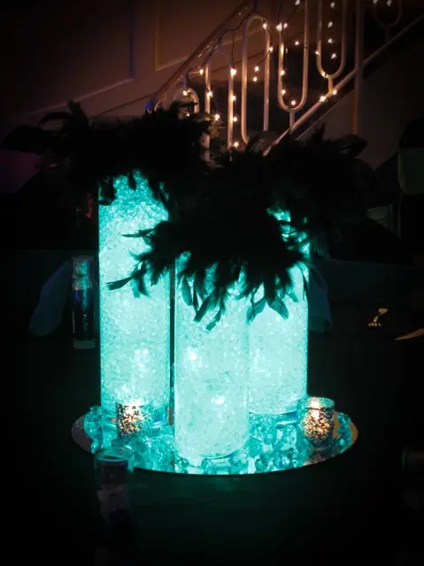 Aqua Gems and Feather Centerpiece