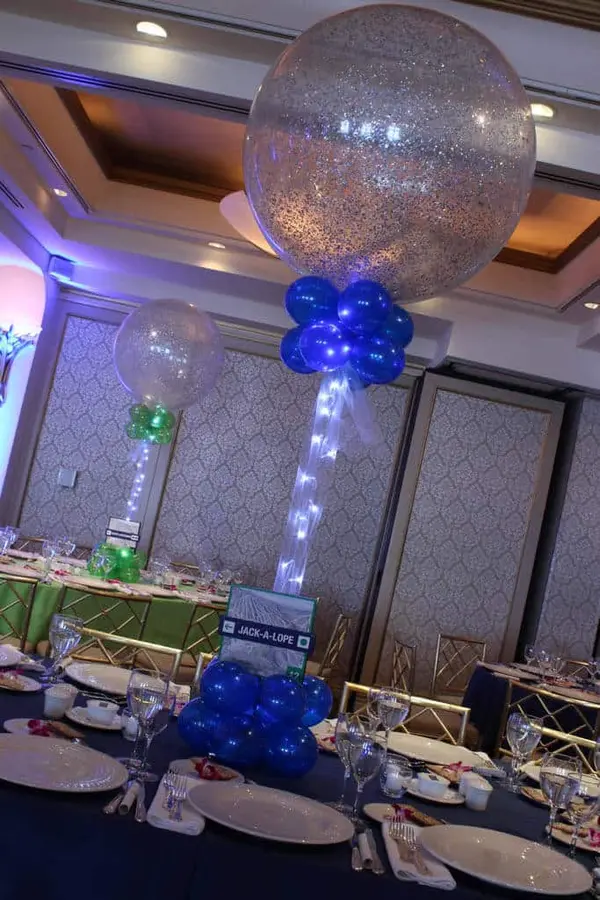 Royal Blue & Silver Sparkle Balloon Centerpieces