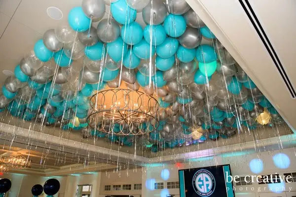 Turquoise and Silver Ceiling Balloons
