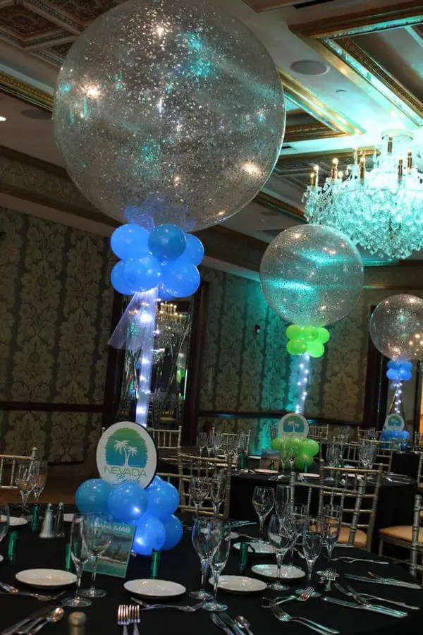 Turqoise and Lime Sparkle Balloon Centerpiece