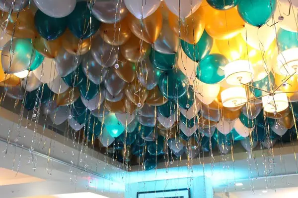 Gold, Teal and Silver Balloons