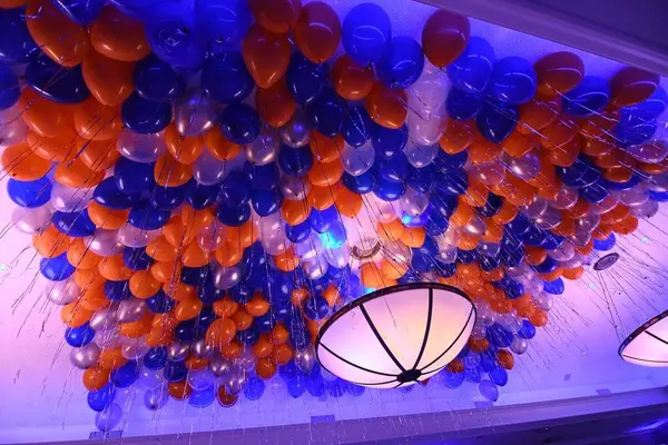 Orange and Blue Ceiling Balloons