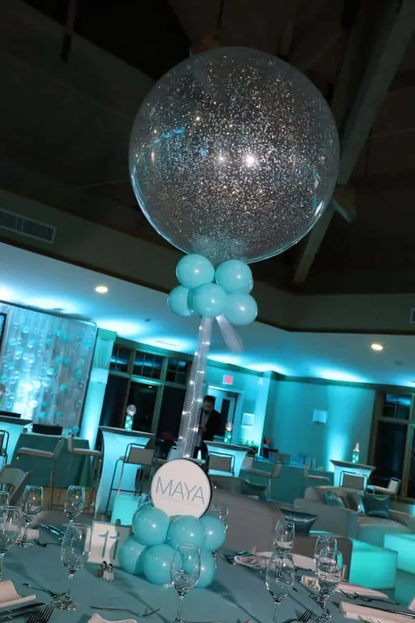 Silver and Turquoise Balloon Centerpiece