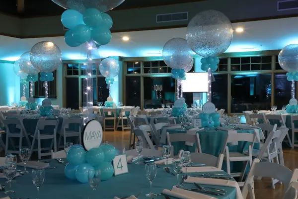 Silver and Turquoise Balloon Centerpiece