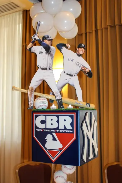 NY Yankees Themed Photo Cube Centerpiece