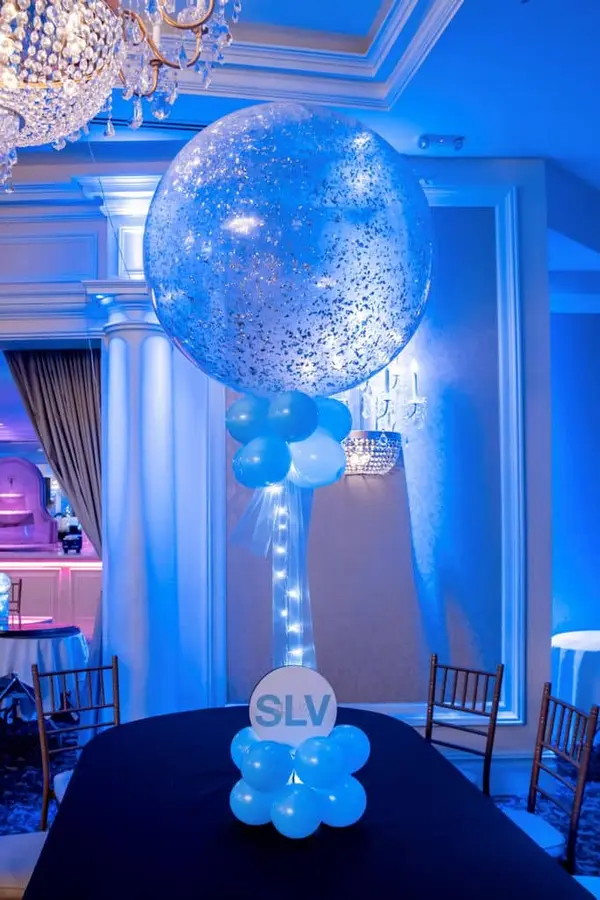 Pale Blue and Silver Balloon Centerpiece