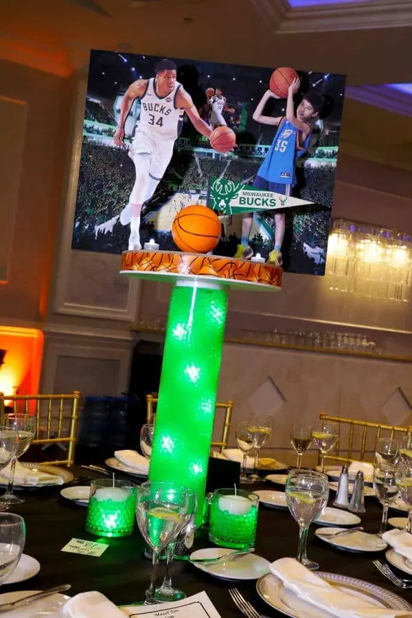 Basketball Themed LED Diorama Centerpiece with Stadium Background & Cutout Players