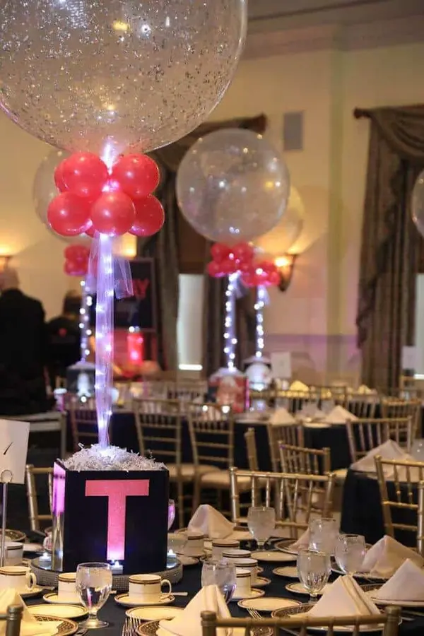 Hot Pink and Silver Sparkle Balloon Centerpiece