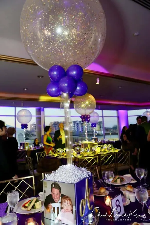 Purple and Gold Sparkle Balloon Centerpiece