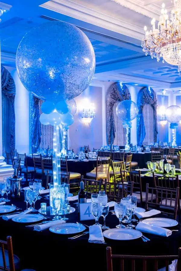 Light Blue and Silver Sparkle Balloon Centerpiece