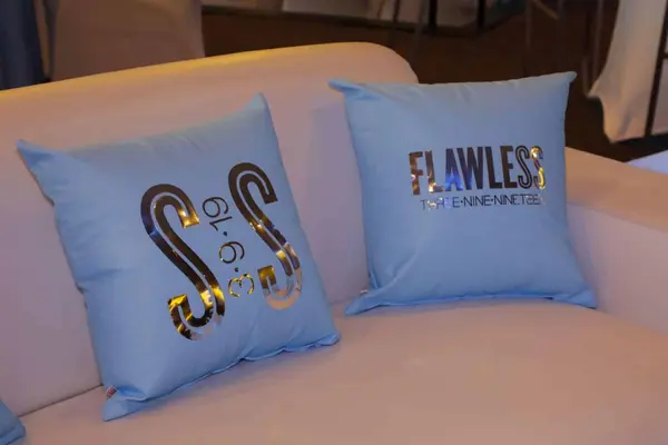 Silver Vinyl Logo Pillows