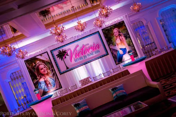 Miami Beach Themed Sweet 16 Backdrop