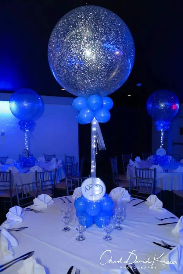 Periwinkle and Silver Balloon Centerpiece