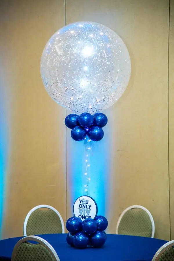 Navy and Silver Sparkle Balloon Centerpiece