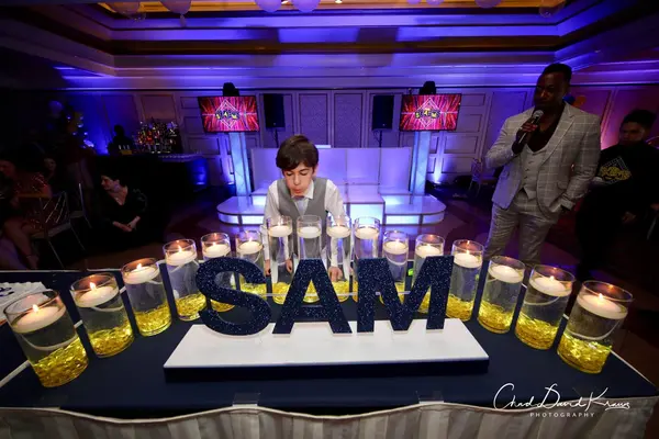 Navy and Yellow Candle Lighting Display