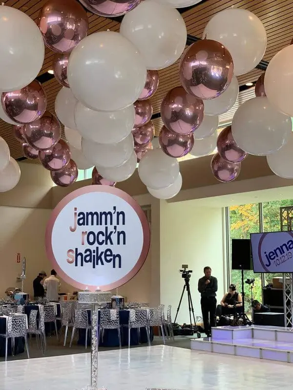 White and Rose Gold Ceiling Balloons