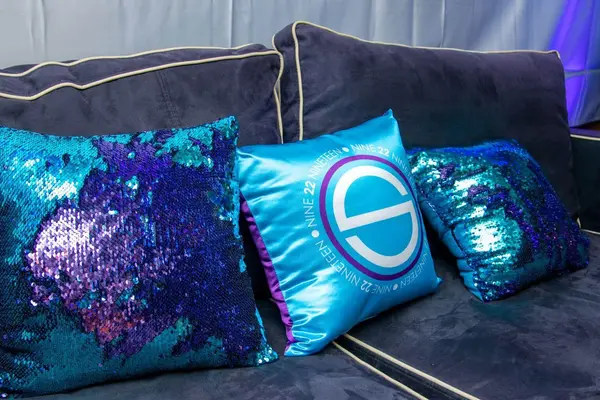 Turquoise and Purple Logo Pillow