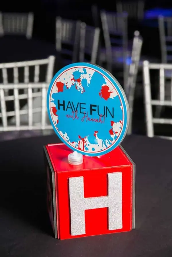 Splatter Paint Themed Cube Centerpiece