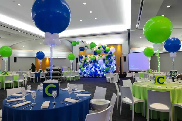 Blue and Lime Cube Balloon Centerpiece