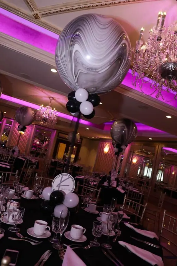 Black and White Marble Balloon Centerpieces