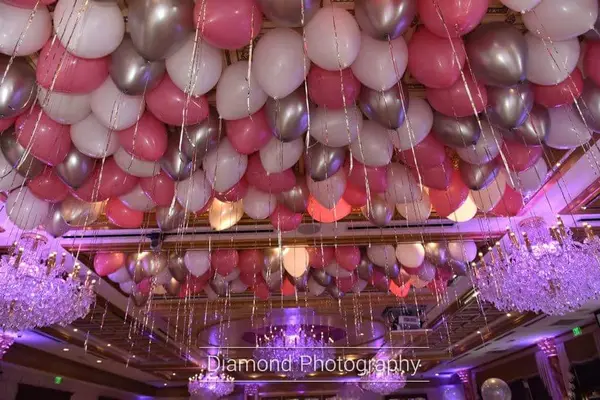Pink and Silver Ceiling Balloons