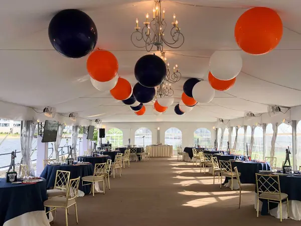Orange and Navy Ceiling Balloons