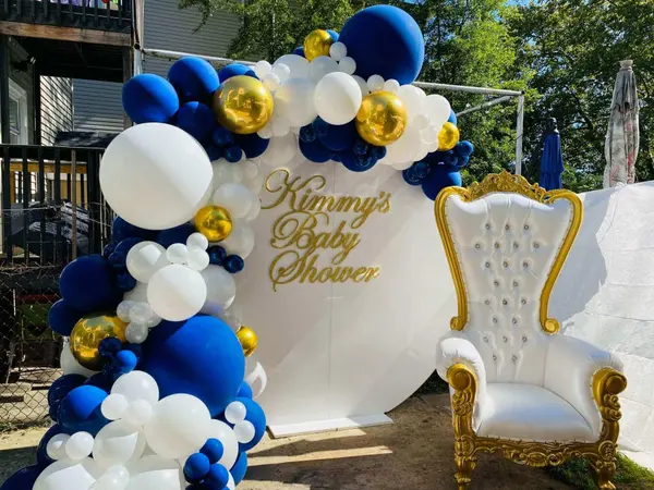 Navy, White and Gold Balloon Arch