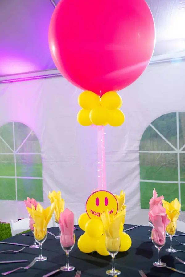 Hot Pink and Yellow Balloon Centerpiece