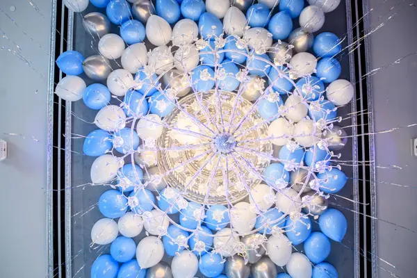 Pale Blue, White and Silver Ceiling Balloons