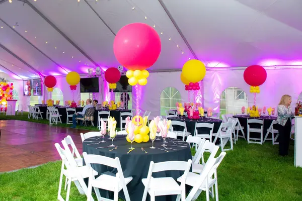 Pink and Yellow Balloon Centerpieces